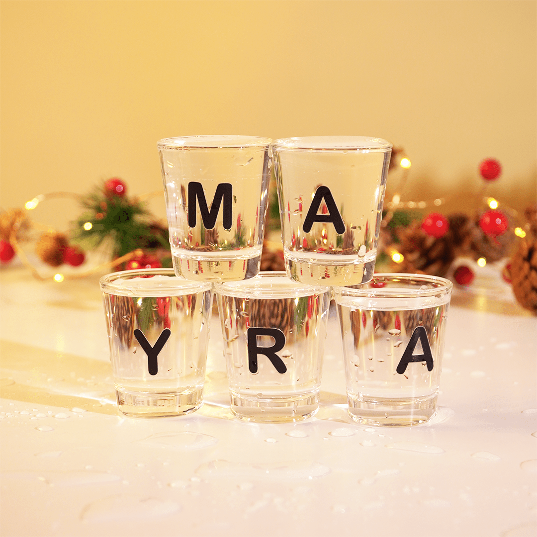 Personalized Alphabet Shot Glass Set – Custom Name Glasses for Gifting & Parties - Memories InsiteVOTKA SHOTS SET OF -5